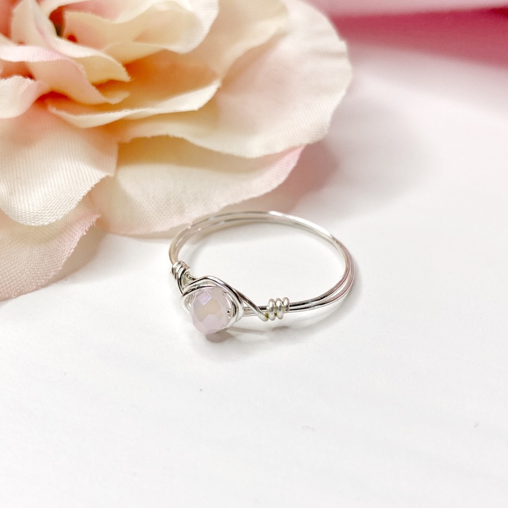 Handmade Silver Wire Wrapped Pink Hlads Ring